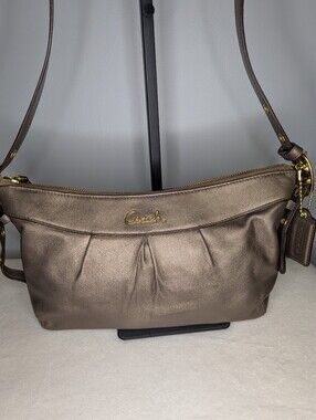Authentic Coach Ashley Metallic Gold East/West Convertible Shoulder Bag